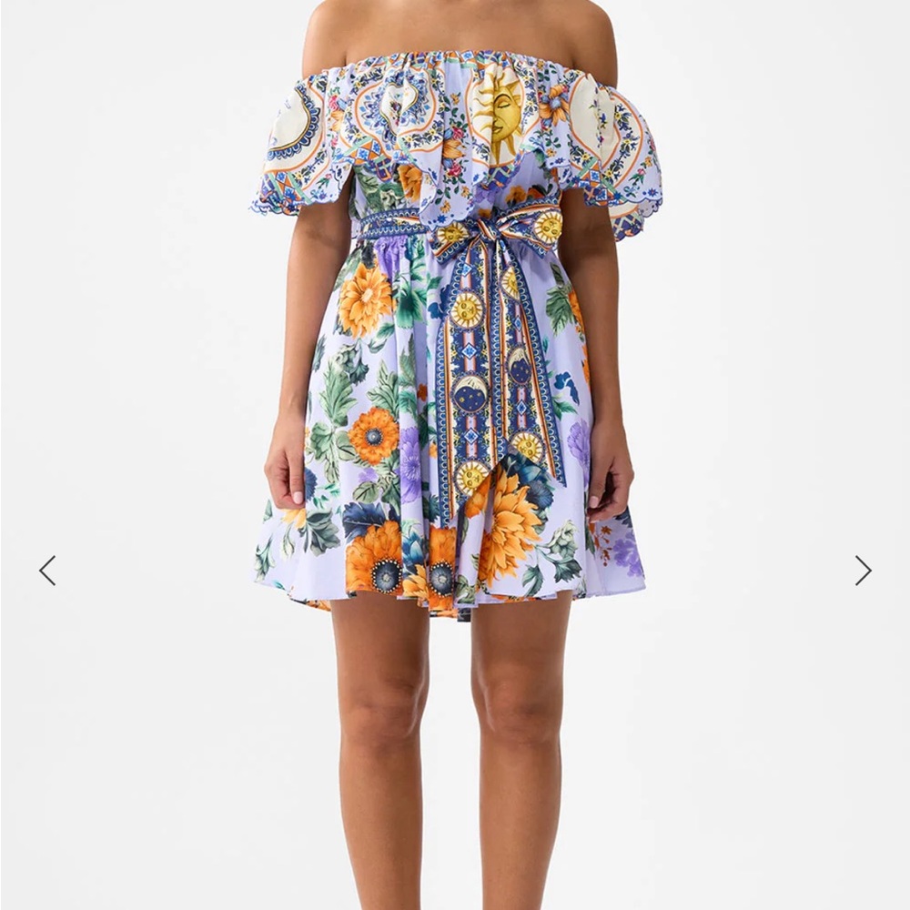 Camilla Strapless Dress with Orange and Blue Floral Design